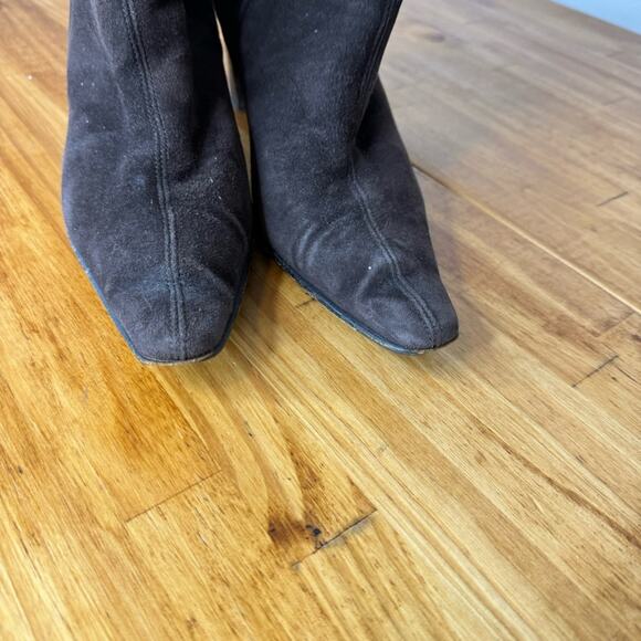 Aquatalia Dark Brown Suede Leather Side Zip Heeled Boots Size 8.5 - Picture 3 of 7